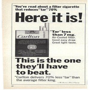 1967 Carlton Cigarettes Air Cooled Filter Here It Is! Vintage Print Ad/Poster